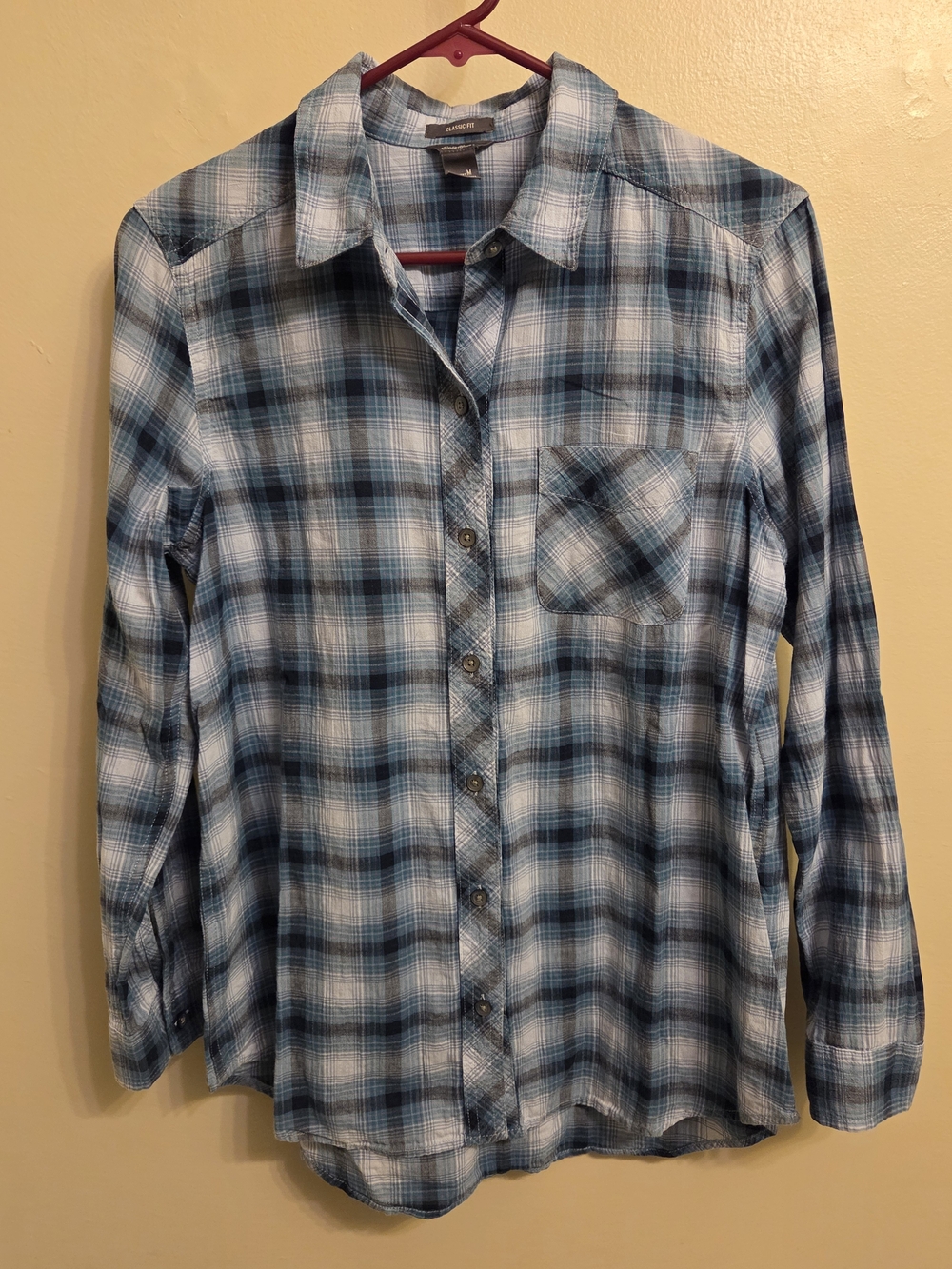 Eddie Bauer Classic Gorpcore Blue Plaid Button Down Shirt Medium Cabincore Prep
